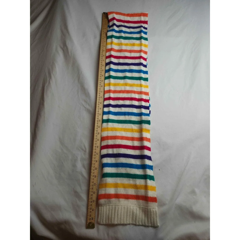 Aeropostale Rainbow Stripe Knit Scarf Multi Color White Ribbed Trim‎ Acrylic